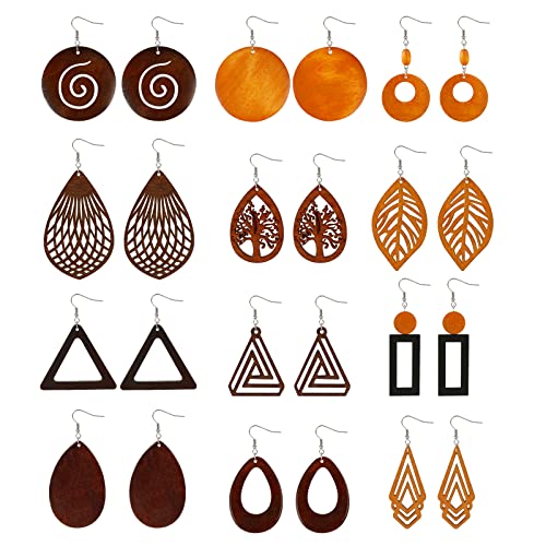 XiYee 12 Paare Holz Ohrringe für Damen Ethnische...