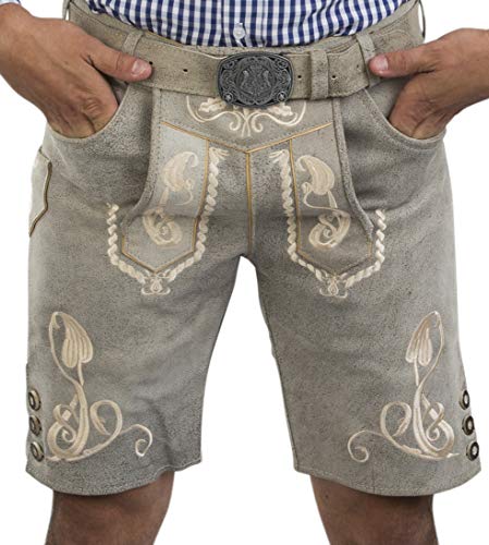 Herren Bergkristall helle/graue Lederhose kurz -...