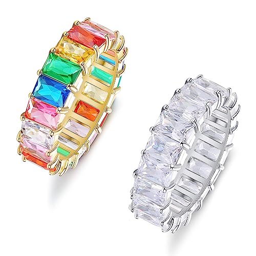 Dochais 2 Stück Stein Ring mit Zirkonia...