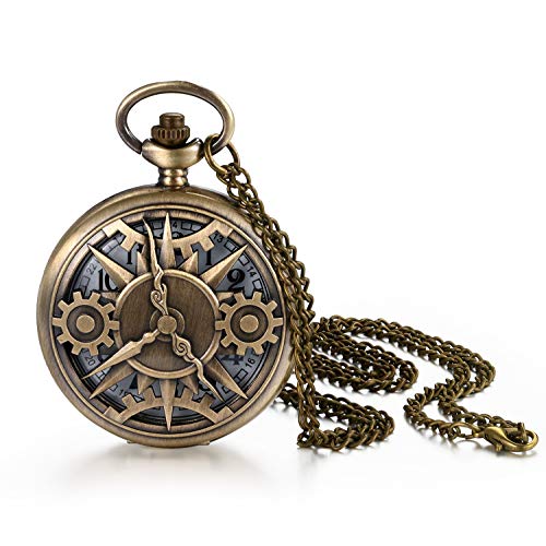 JewelryWe Taschenuhr Herren Retro Zahnrad...
