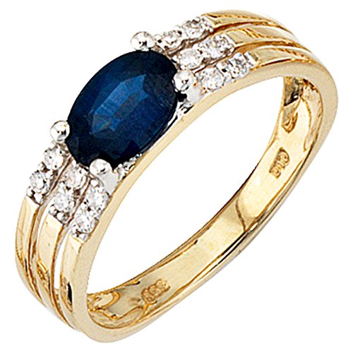 Jobo Damen Ring 585 Gold Gelbgold 1 blauer Safir...
