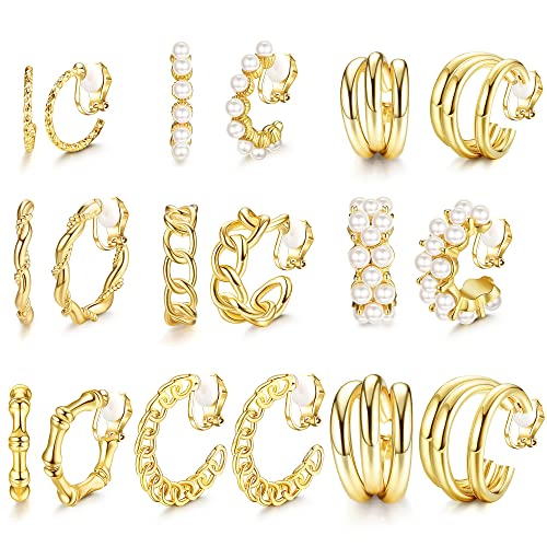 LOLIAS 9 Paar 14K Gold Clip Ohrringe für Damen...