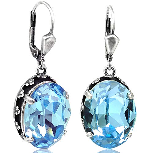 Jugendstil Ohrringe Silber Blau Swarovski...
