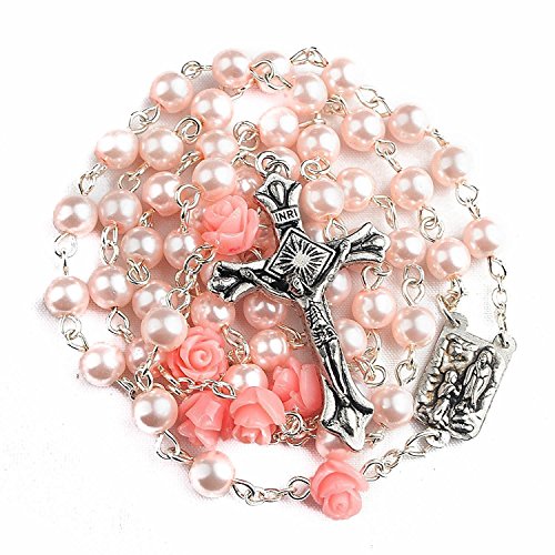 Katholische rosa Perle Perlen Rosenkranz Halskette...