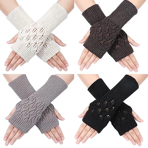 TAGVO 4 Paar Fingerlose Handschuhe Damen Winter,...