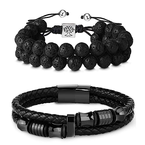 Dochais 2 Stück Armband Herren in Schwarz,...