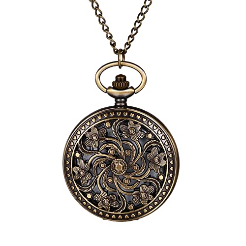 JewelryWe Taschenuhr Herren Retro Blumen Skelett...