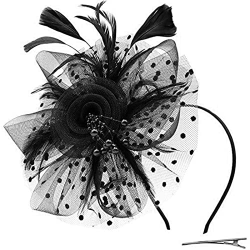 XYIYI Schwarz Fascinators Hut Blume Mesh Federn...