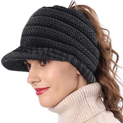 FORBUSITE Damen Wintermütze Beanie Schirm mit...