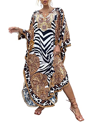 Bsubseach Ethnic Print Kaftan Kleider für Damen...