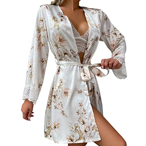 Damen Morgenmantel Kimono Robe Nachtwäsche Kurz...