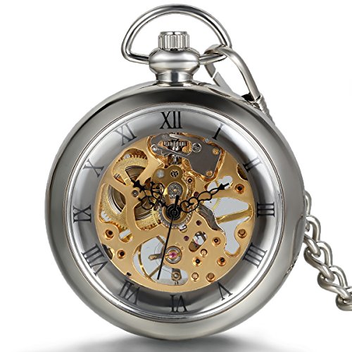 JewelryWe Herren Taschenuhr Transparent römische...
