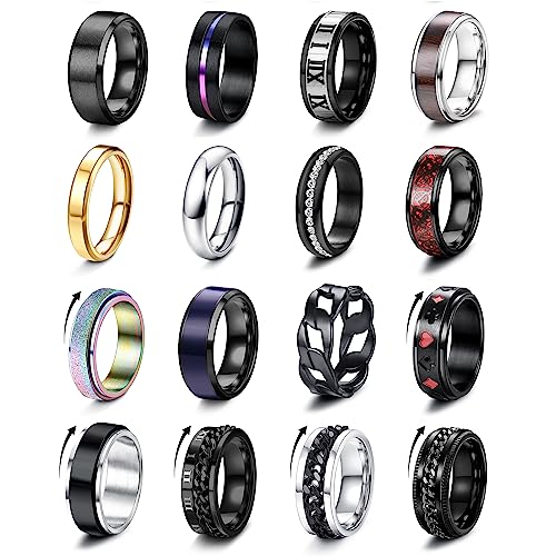 Adramata 16 Stück Ringe Herren Edelstahl Ringe...