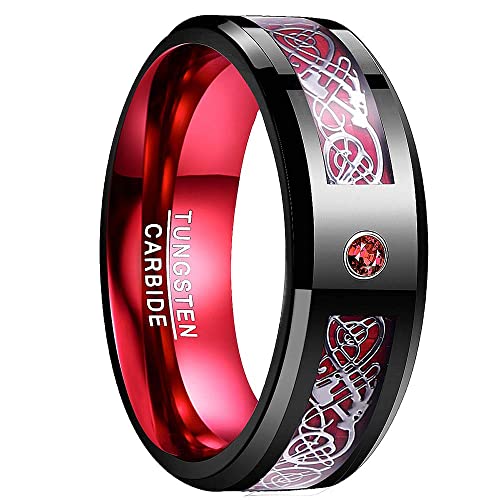 NUNCAD Wolfram Unisex Ring schwarz-rot mit rotem...
