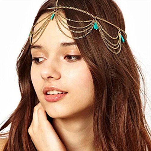 Mode Metallkopf Türkis Kette Gold Damen Stirnband...
