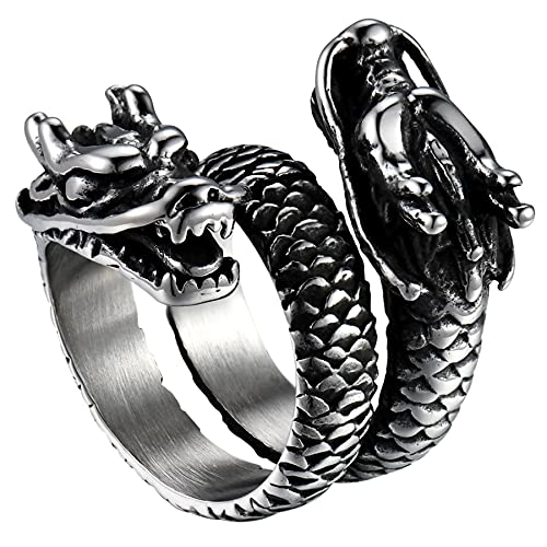 JewelryWe Schmuck Herren-Ring Drachen Edelstahl...