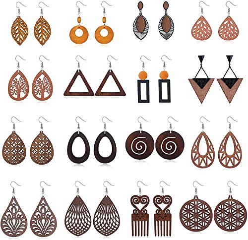 LOLIAS 16 Paar Ethnische Holz Ohrringe für Frauen...