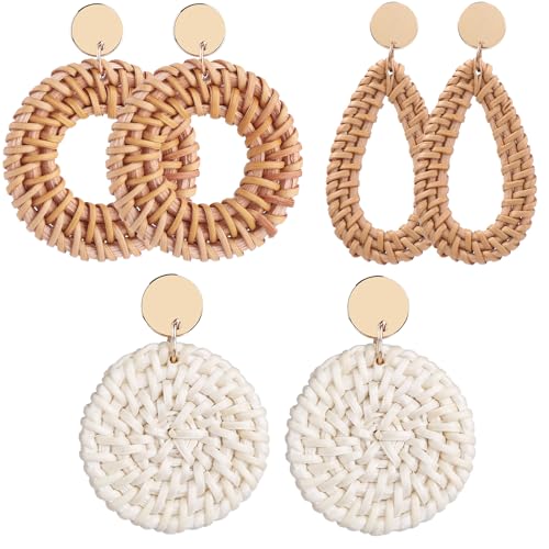 3 Paare Boho Ohrringe Rattan Ohrringe Für Damen...