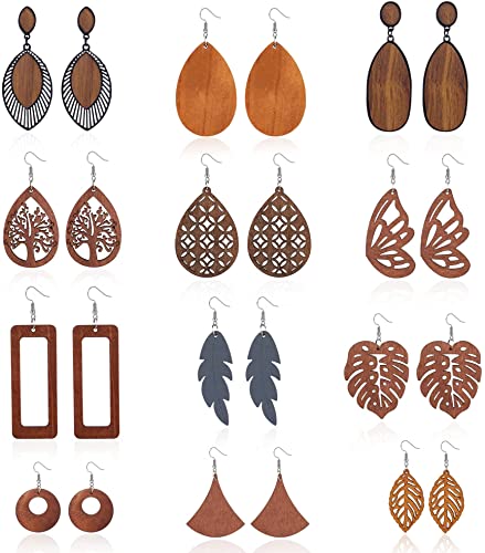 LOLIAS 12 Paar Holz Ohrringe für Frauen...