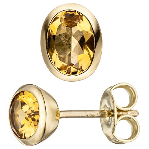 Jobo Damen Ohrstecker oval 585 Gold Gelbgold 2...