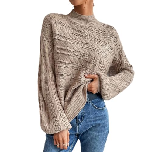 Damen-Rundhalspullover – Khakifarbener, Lockerer...