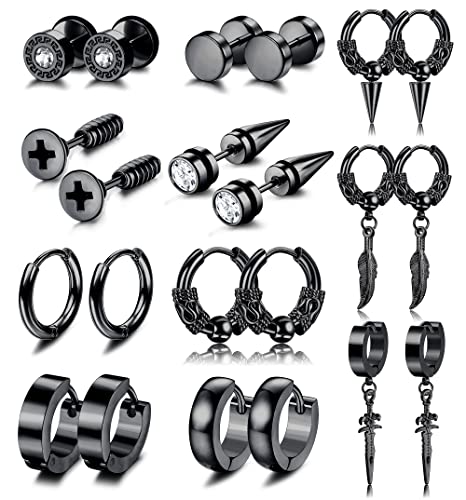 ADRAMATA 11 Paar Herren Ohrringe Schwarz Silber...