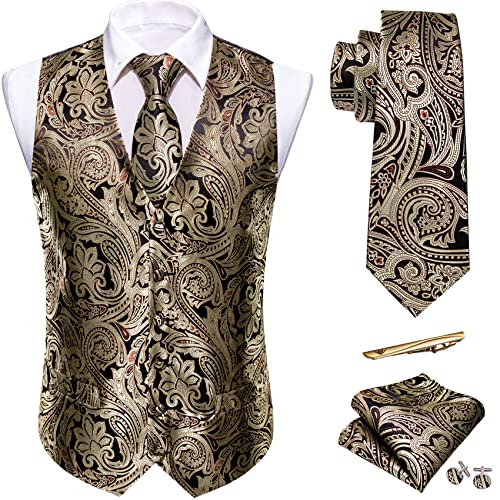 Barry.Wang Herren Paisley V-Ausschnitt Anzug Weste...