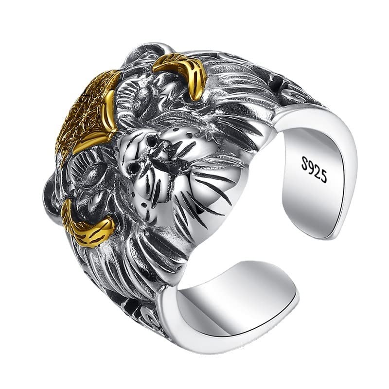 fikujap Retro-Ring aus 925er Silber mit Tigerkopf,...