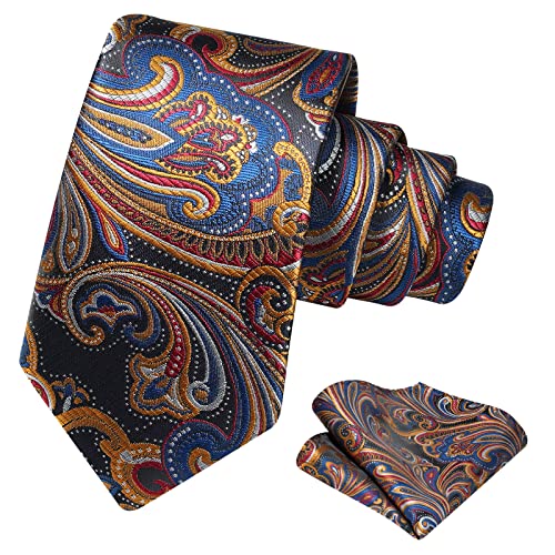 Briyard Herren Krawatte Blau Gold Tie, Floral...