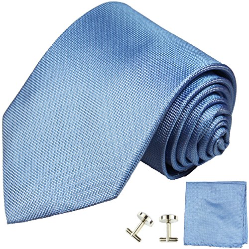 Paul Malone XL Designer Krawatte blau uni Set 3tlg...